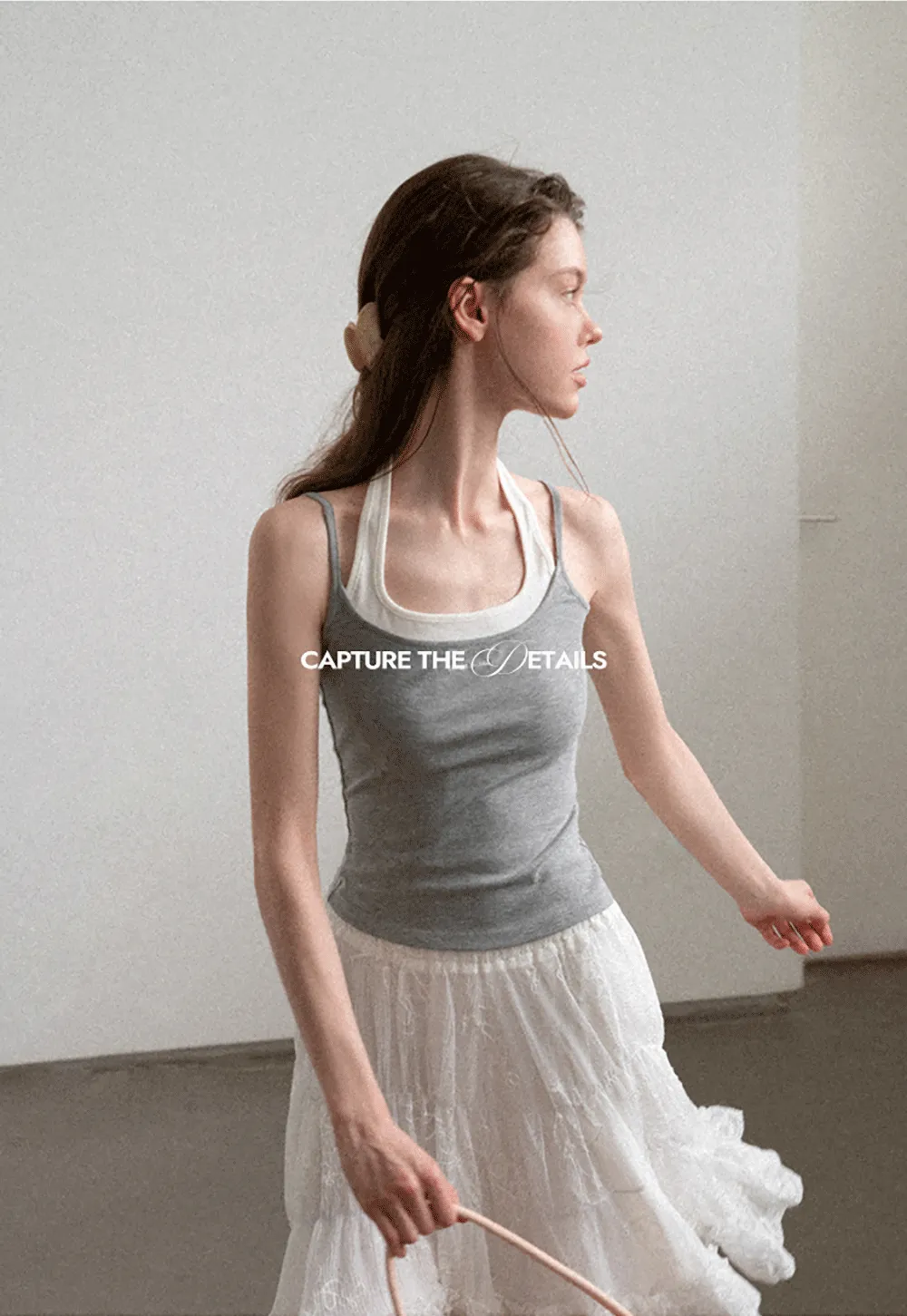 Contrast Trim Halter Neck Tank Top