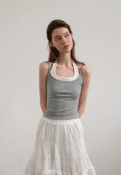 Contrast Trim Halter Neck Tank Top