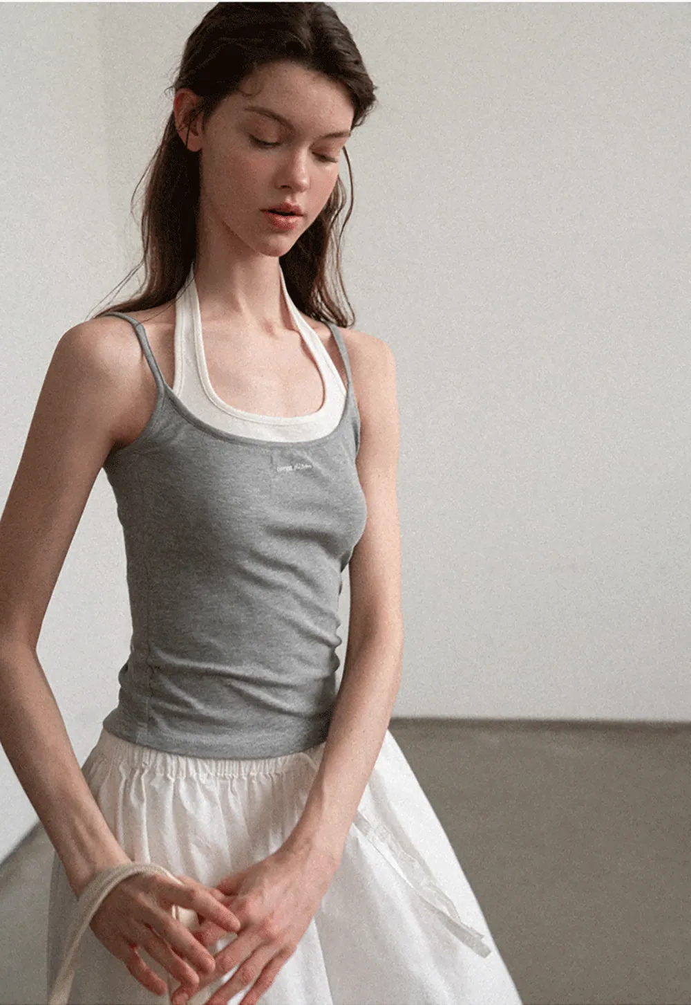 Contrast Trim Halter Neck Tank Top