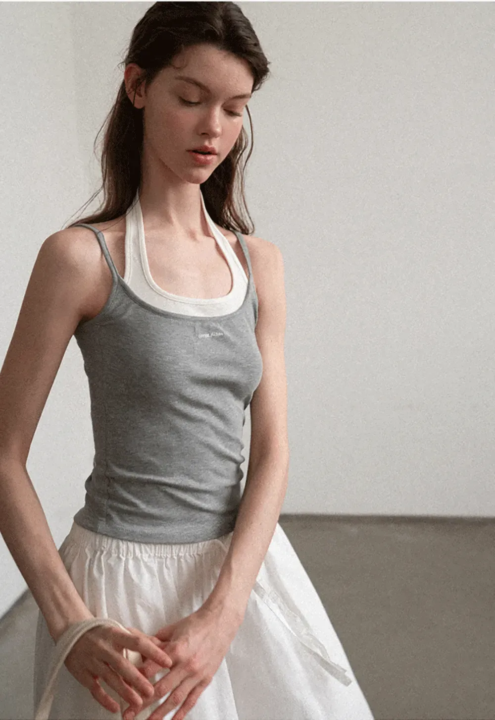 Contrast Trim Halter Neck Tank Top