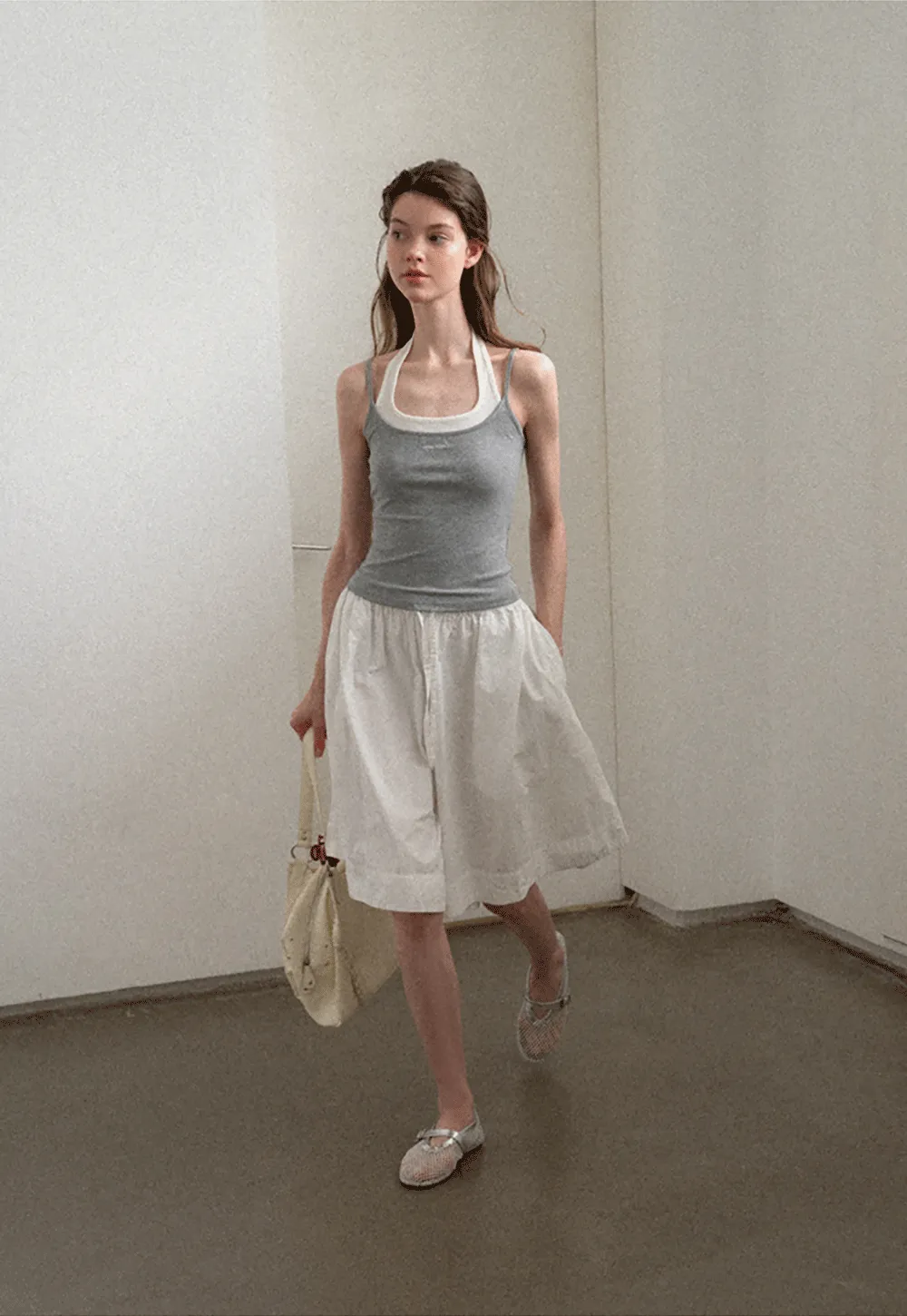 Contrast Trim Halter Neck Tank Top