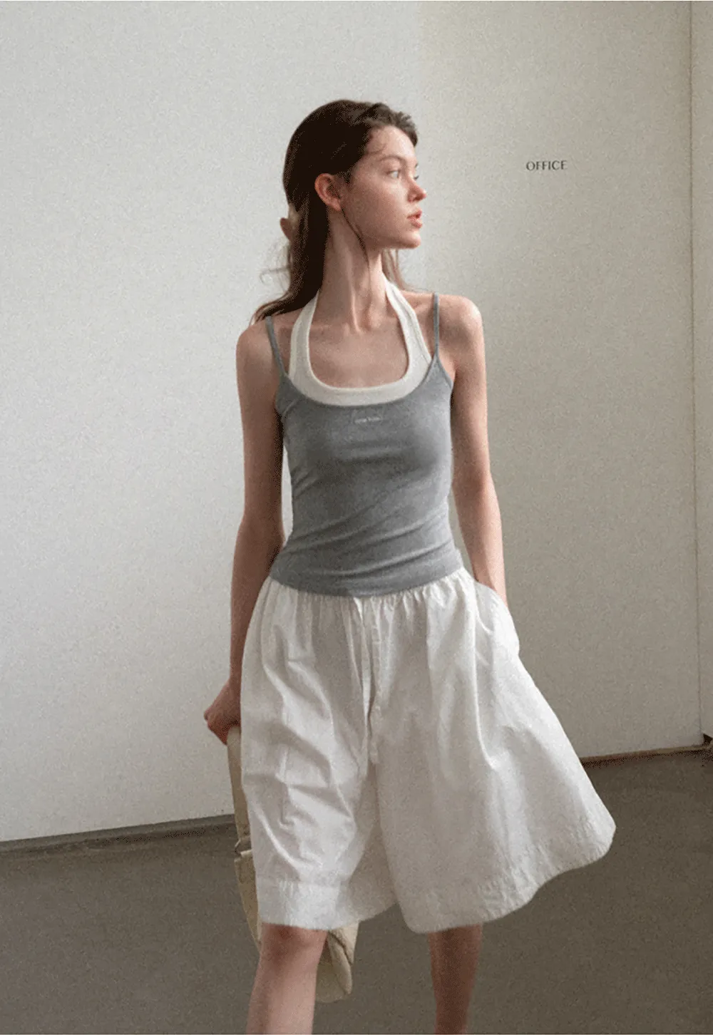 Contrast Trim Halter Neck Tank Top