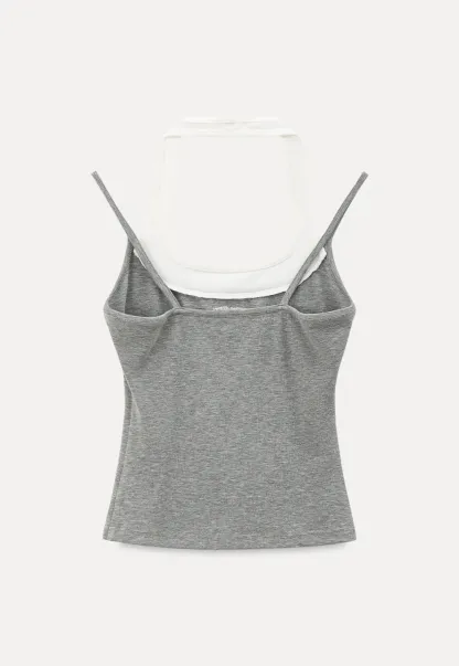 Contrast Trim Halter Neck Tank Top