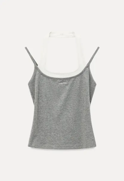 Contrast Trim Halter Neck Tank Top