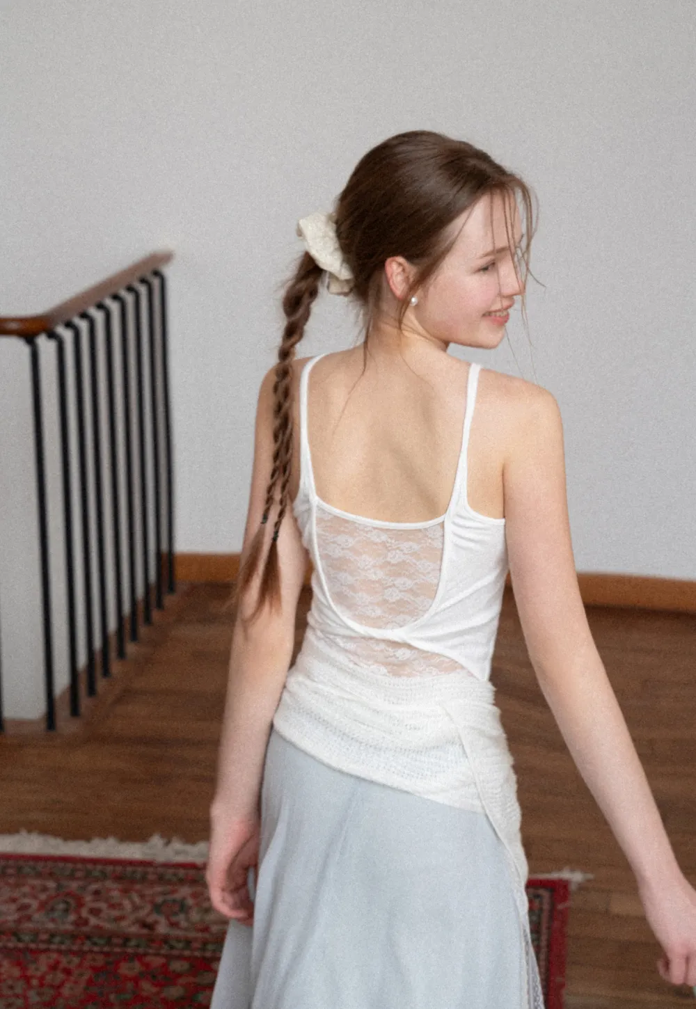Lace Back Tank Top with Thin Straps