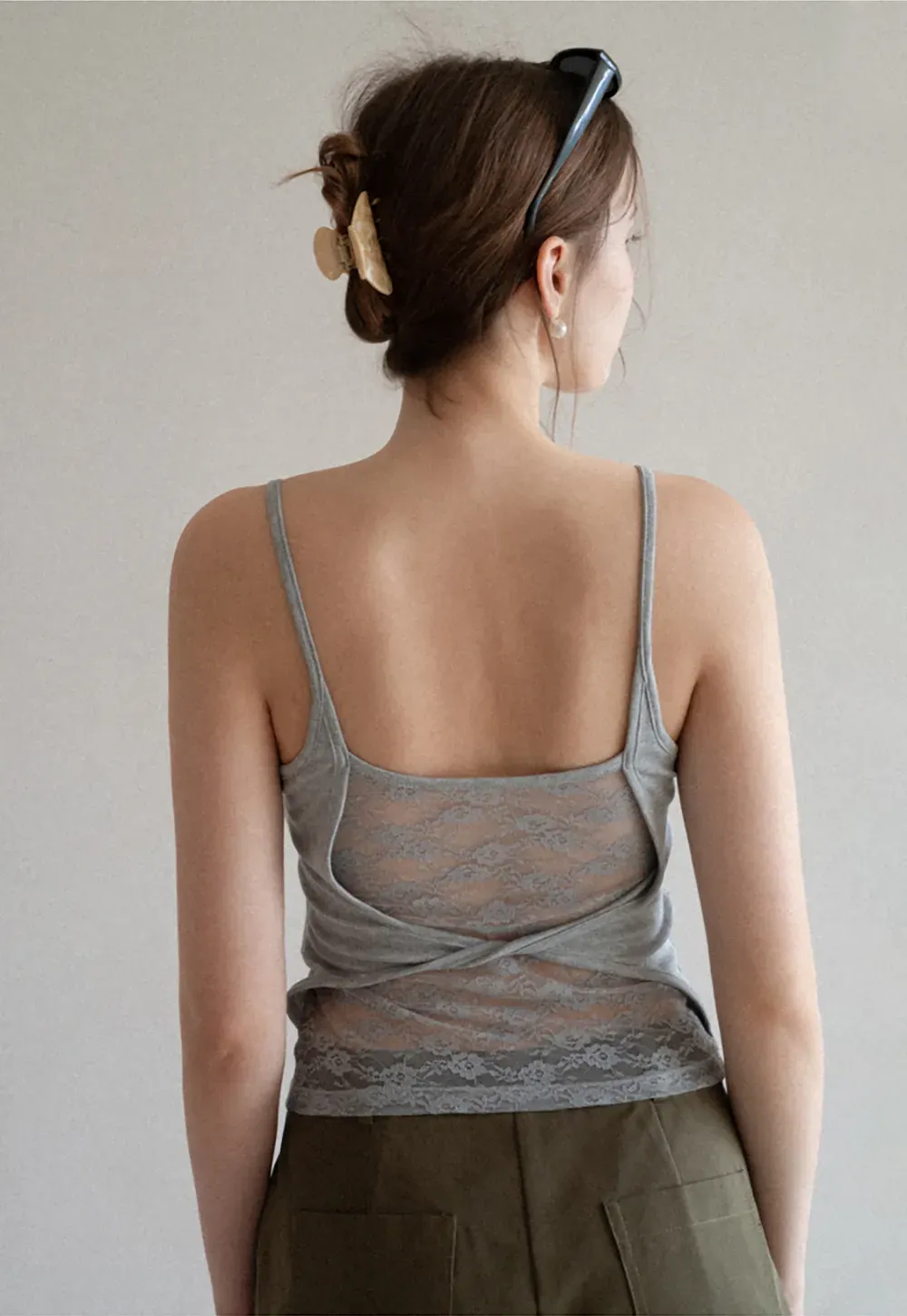 Lace Back Tank Top with Thin Straps