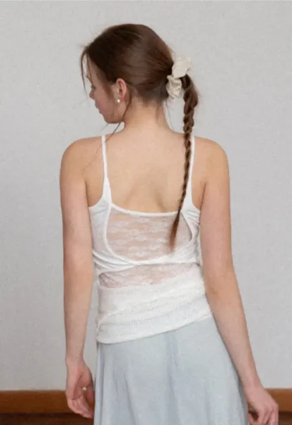 Lace Back Tank Top with Thin Straps
