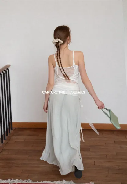 Lace Back Tank Top with Thin Straps