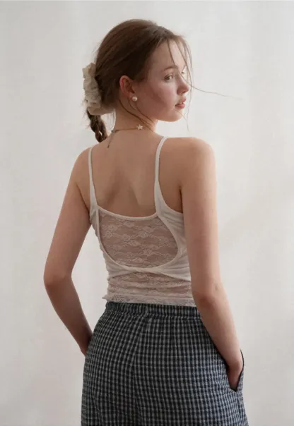 Lace Back Tank Top with Thin Straps