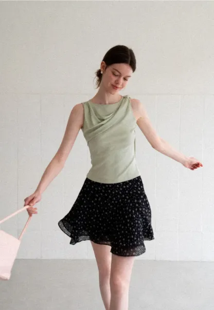 Asymmetrical Drape Sleeveless Top