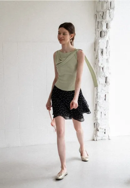 Asymmetrical Drape Sleeveless Top