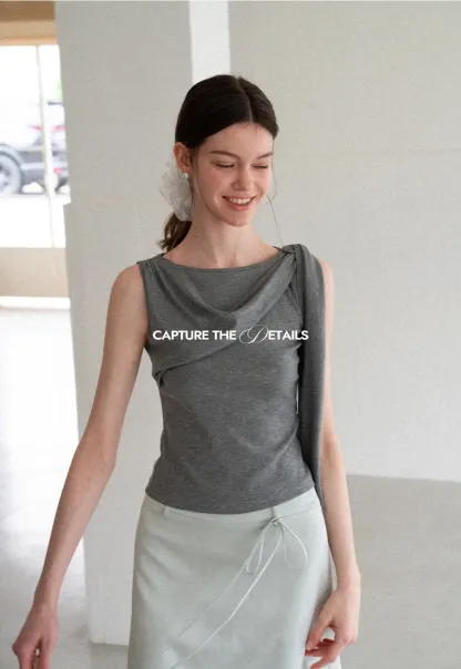 Asymmetrical Drape Sleeveless Top