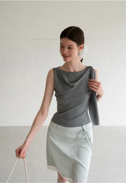 Asymmetrical Drape Sleeveless Top