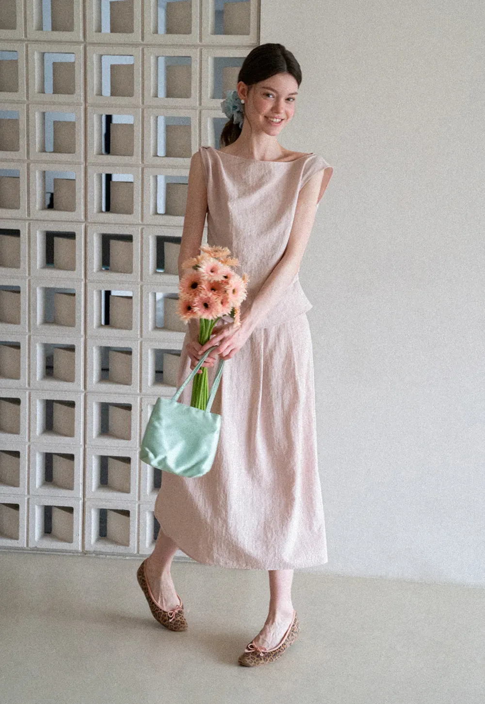 Square Neck Sleeveless Top With Pleated Midi Skirt Set