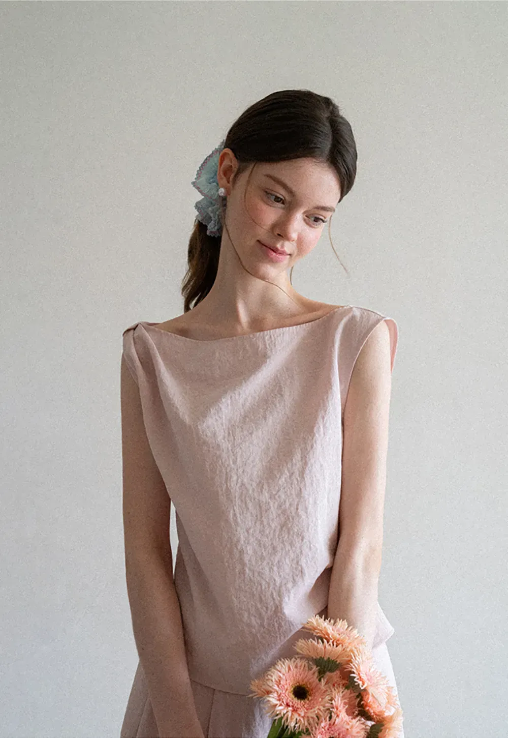 Square Neck Sleeveless Top With Pleated Midi Skirt Set