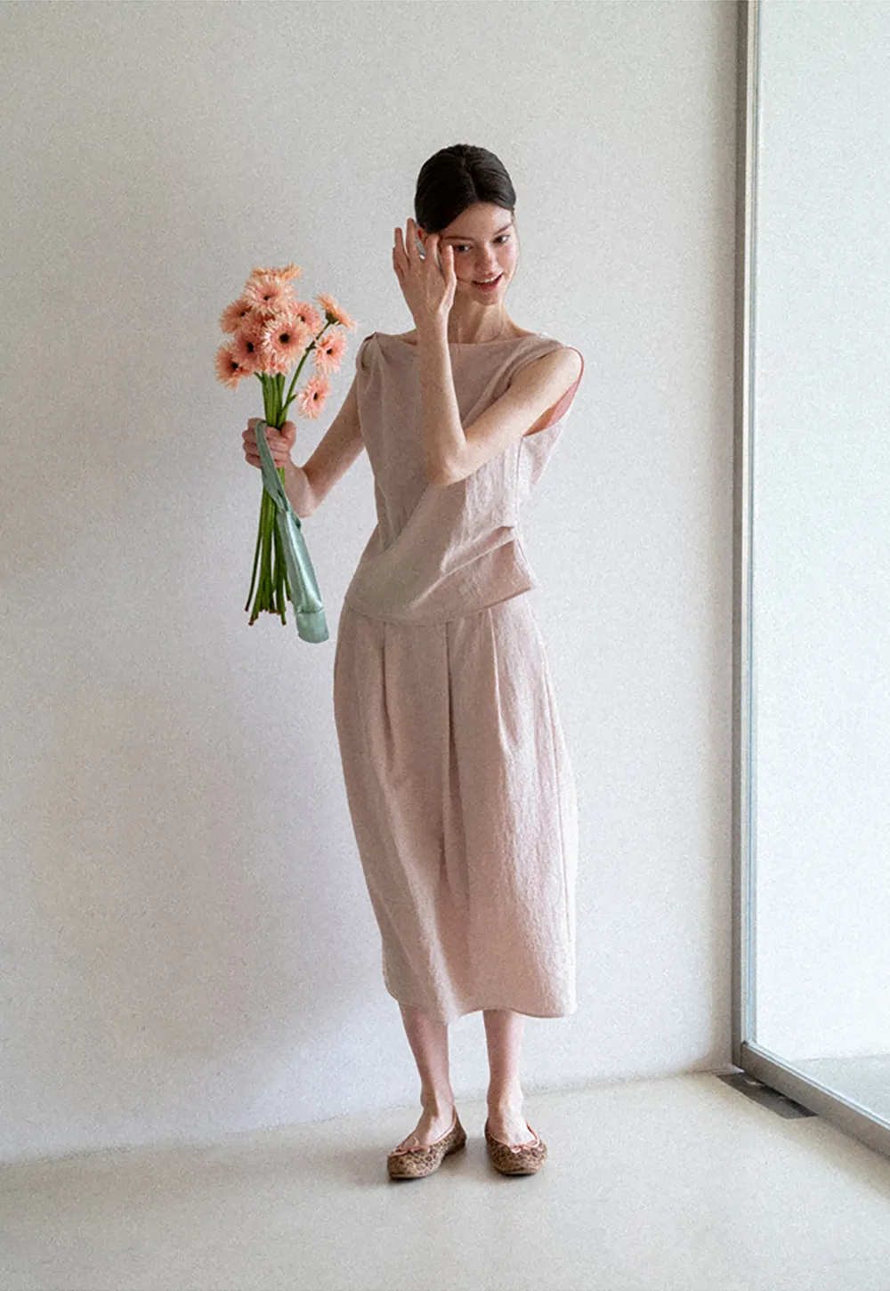 Square Neck Sleeveless Top With Pleated Midi Skirt Set