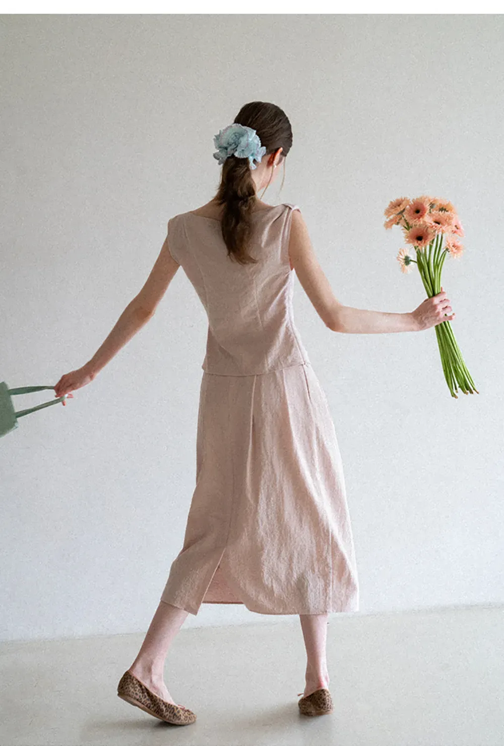 Square Neck Sleeveless Top With Pleated Midi Skirt Set