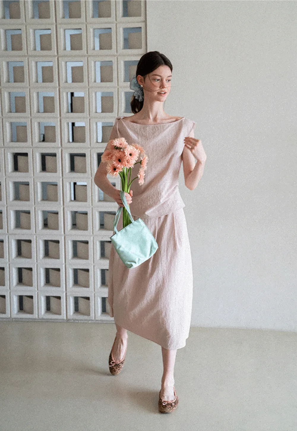 Square Neck Sleeveless Top With Pleated Midi Skirt Set