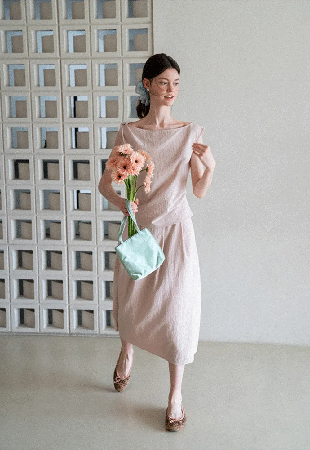 Square Neck Sleeveless Top With Pleated Midi Skirt Set