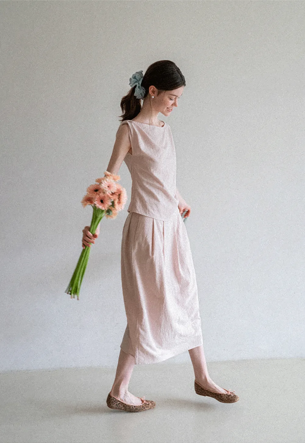 Square Neck Sleeveless Top With Pleated Midi Skirt Set