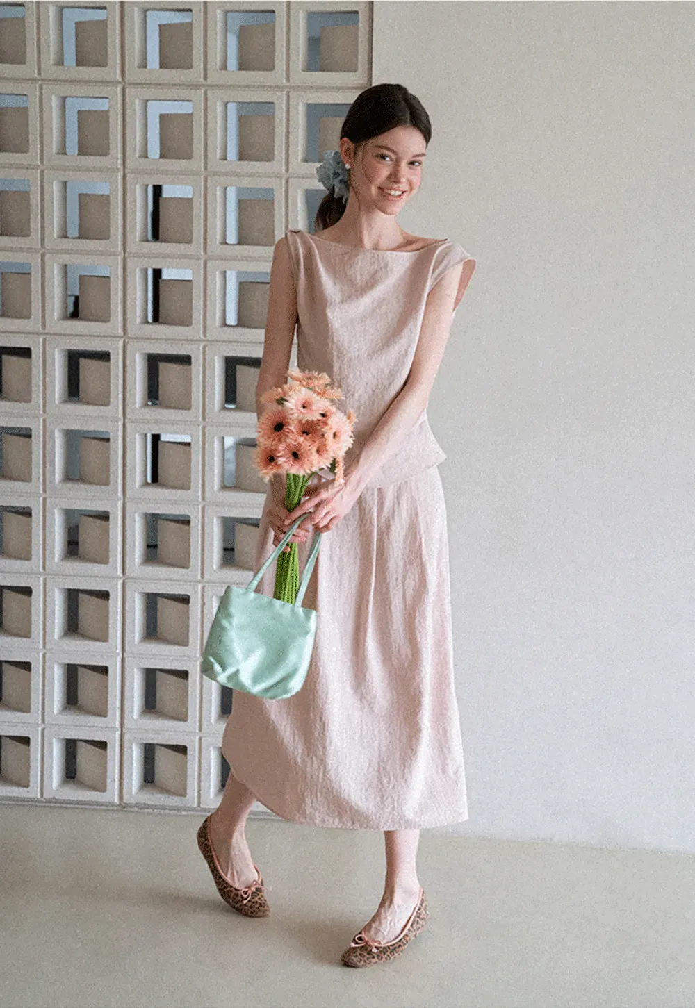 Square Neck Sleeveless Top With Pleated Midi Skirt Set