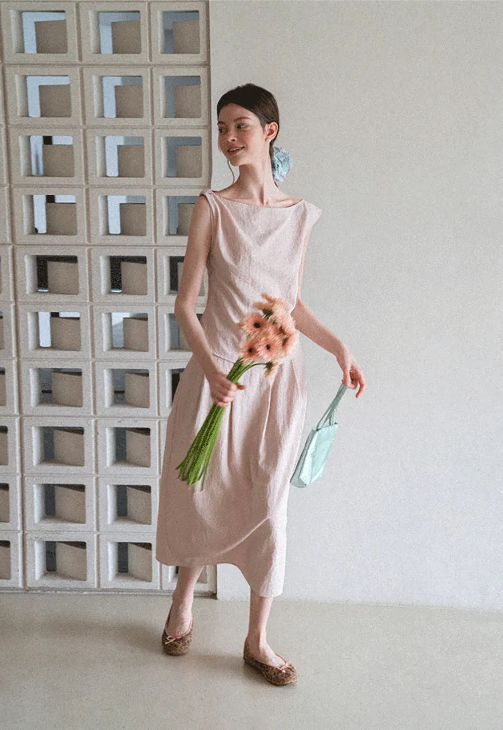 Square Neck Sleeveless Top With Pleated Midi Skirt Set