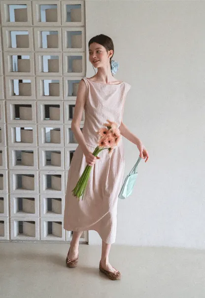 Square Neck Sleeveless Top With Pleated Midi Skirt Set