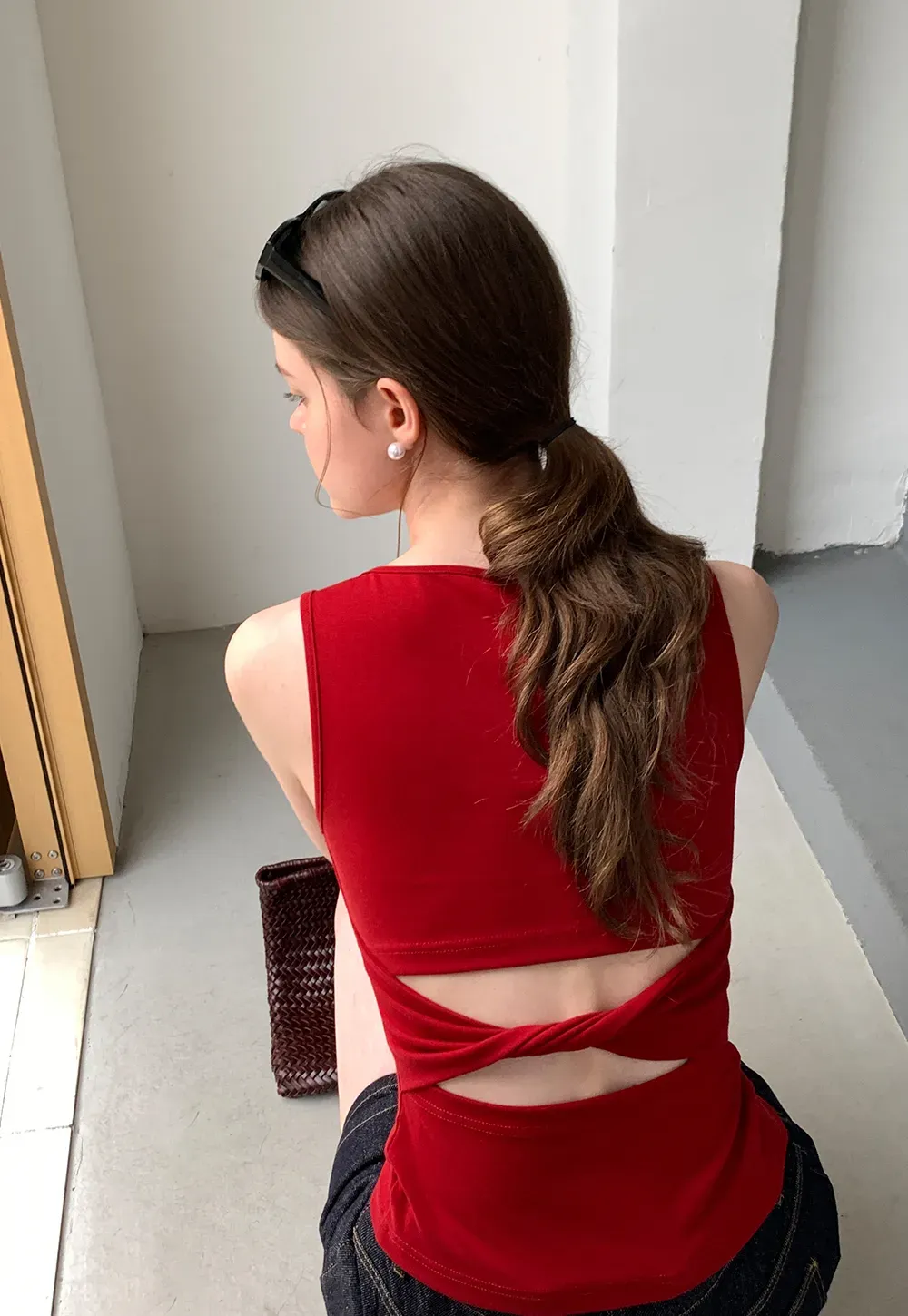 Cross Back Twist Detail Sleeveless Top