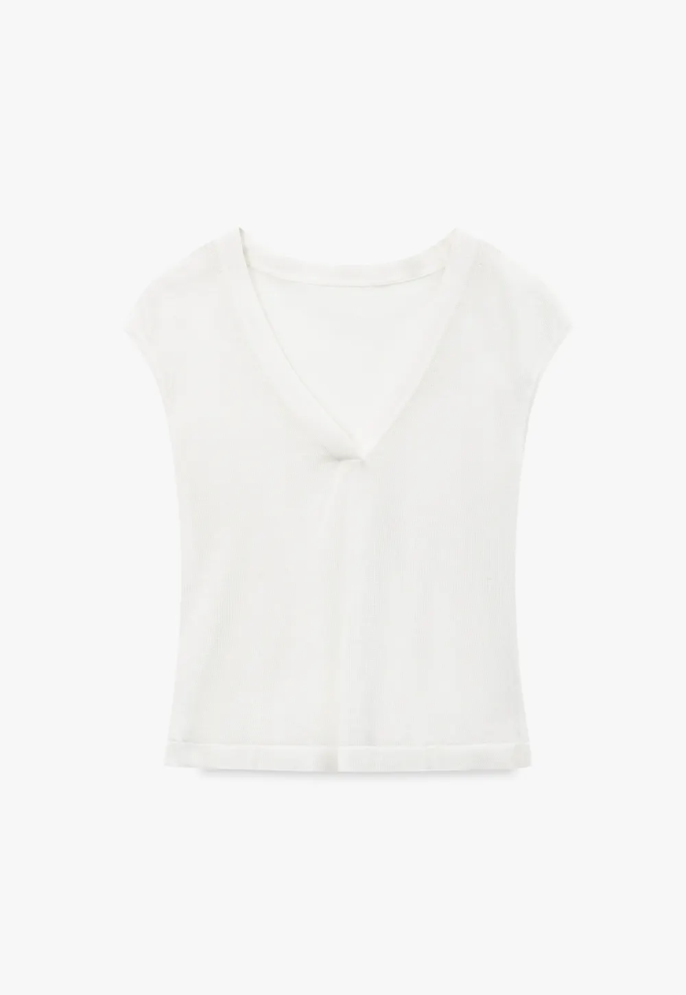 V Neck Sleeveless Knit Top With Ribbed Hem And Cropped Fit