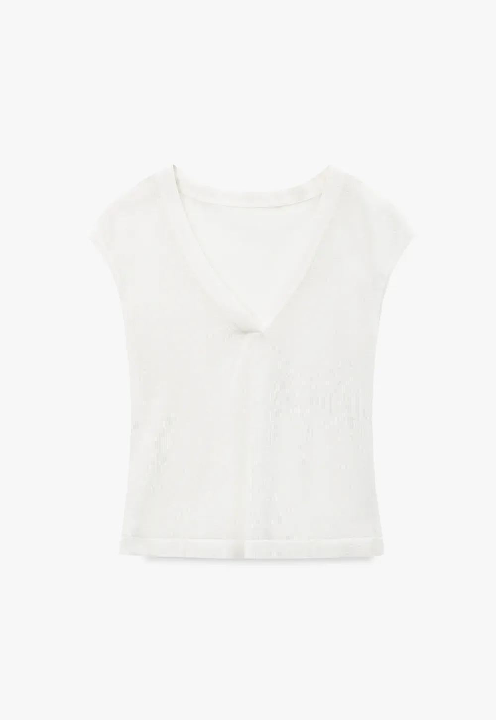 V Neck Sleeveless Knit Top With Ribbed Hem And Cropped Fit