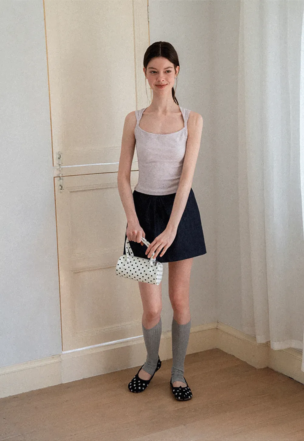 Ribbed Knit Square Neck Sleeveless Top