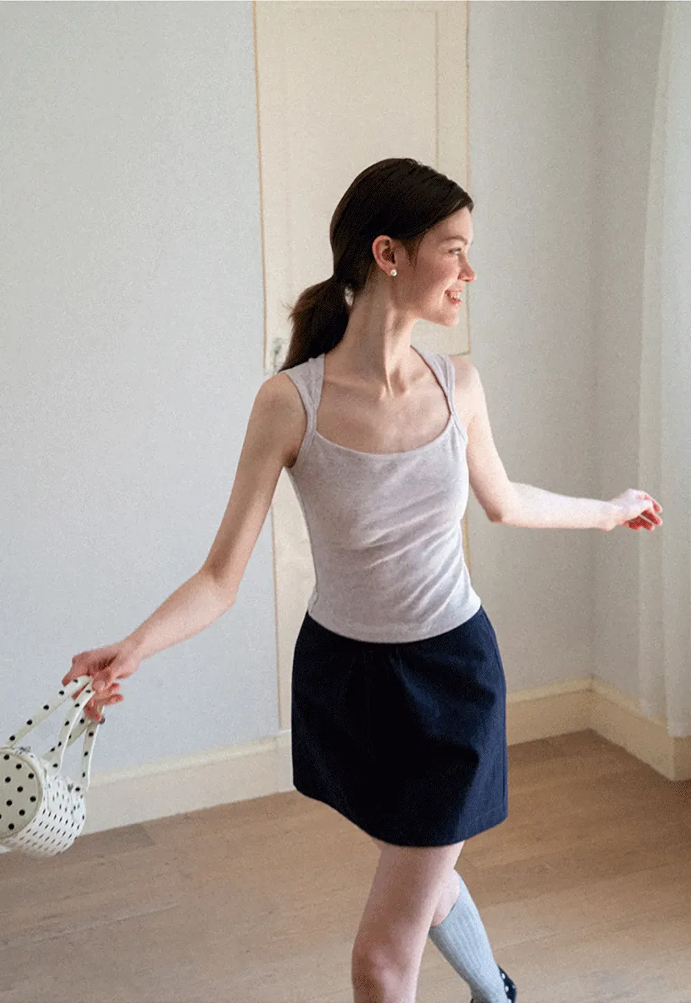 Ribbed Knit Square Neck Sleeveless Top
