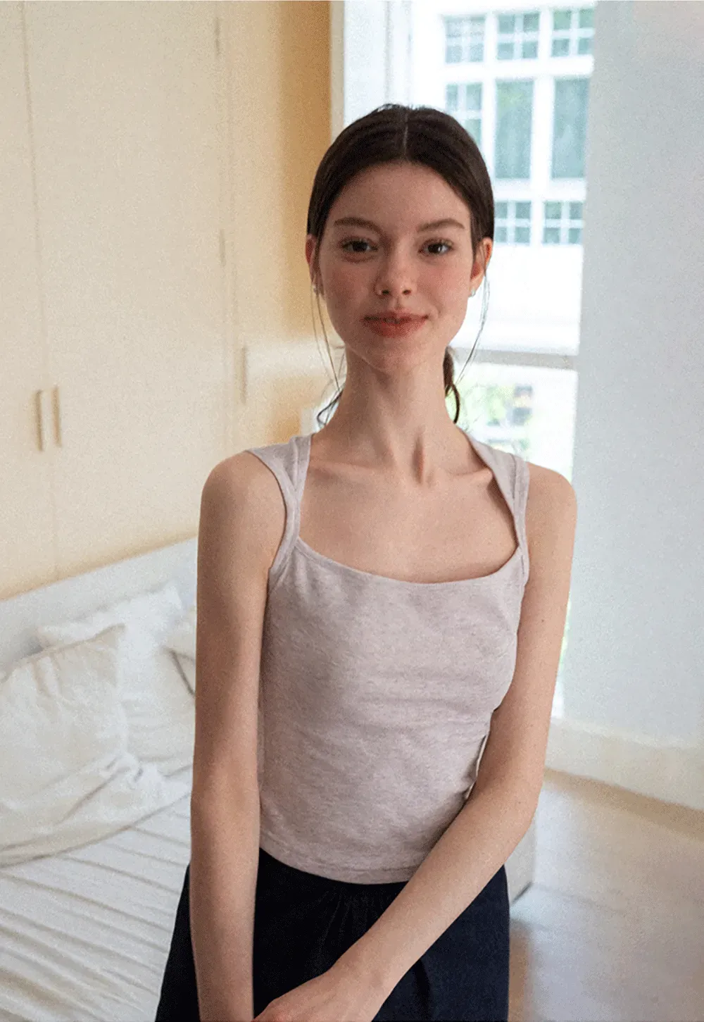 Ribbed Knit Square Neck Sleeveless Top