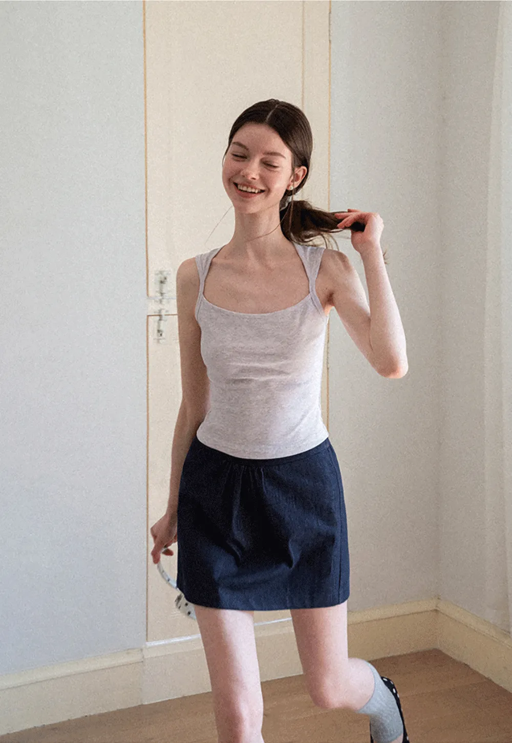 Ribbed Knit Square Neck Sleeveless Top