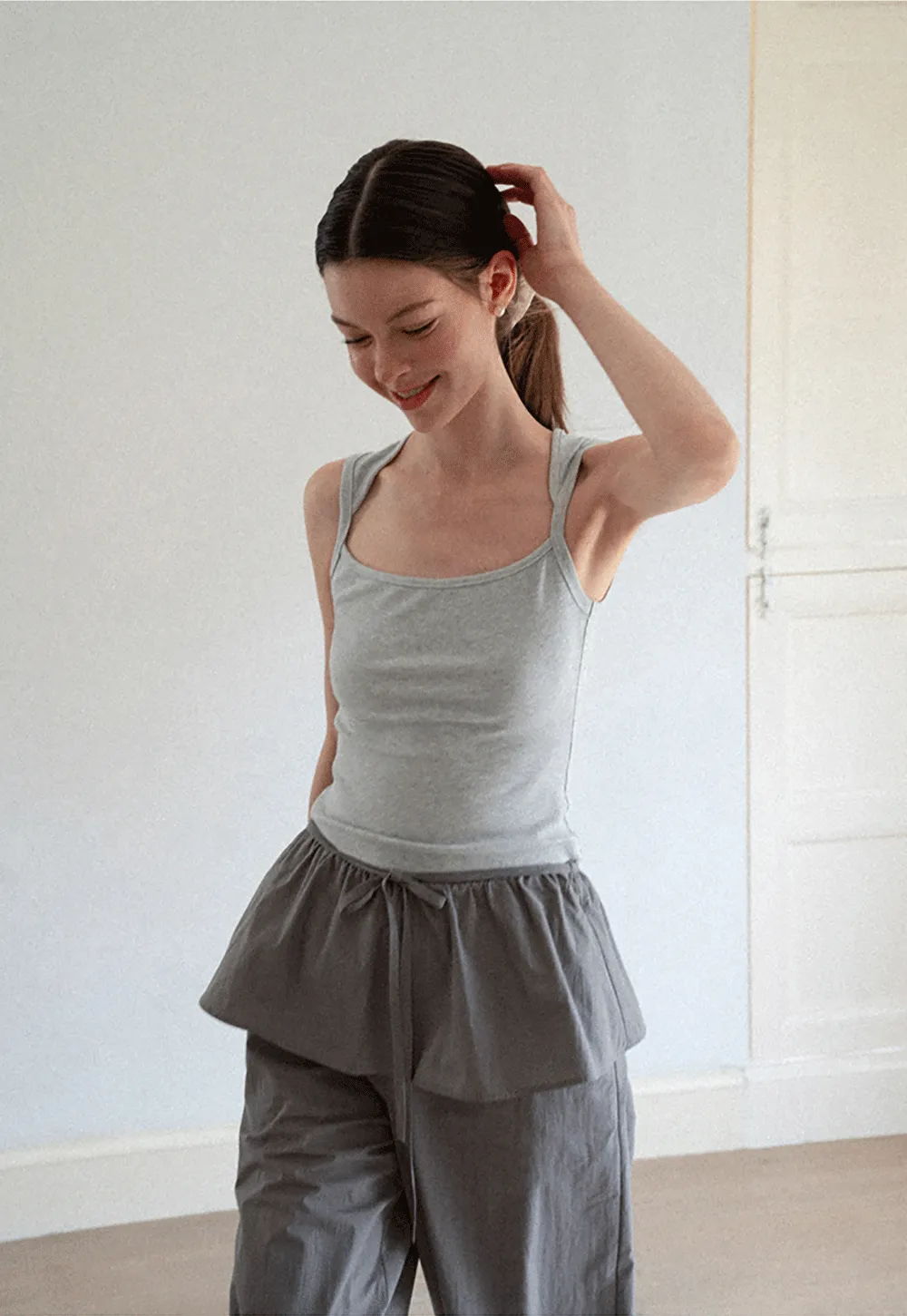 Ribbed Knit Square Neck Sleeveless Top