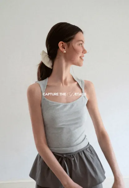 Ribbed Knit Square Neck Sleeveless Top