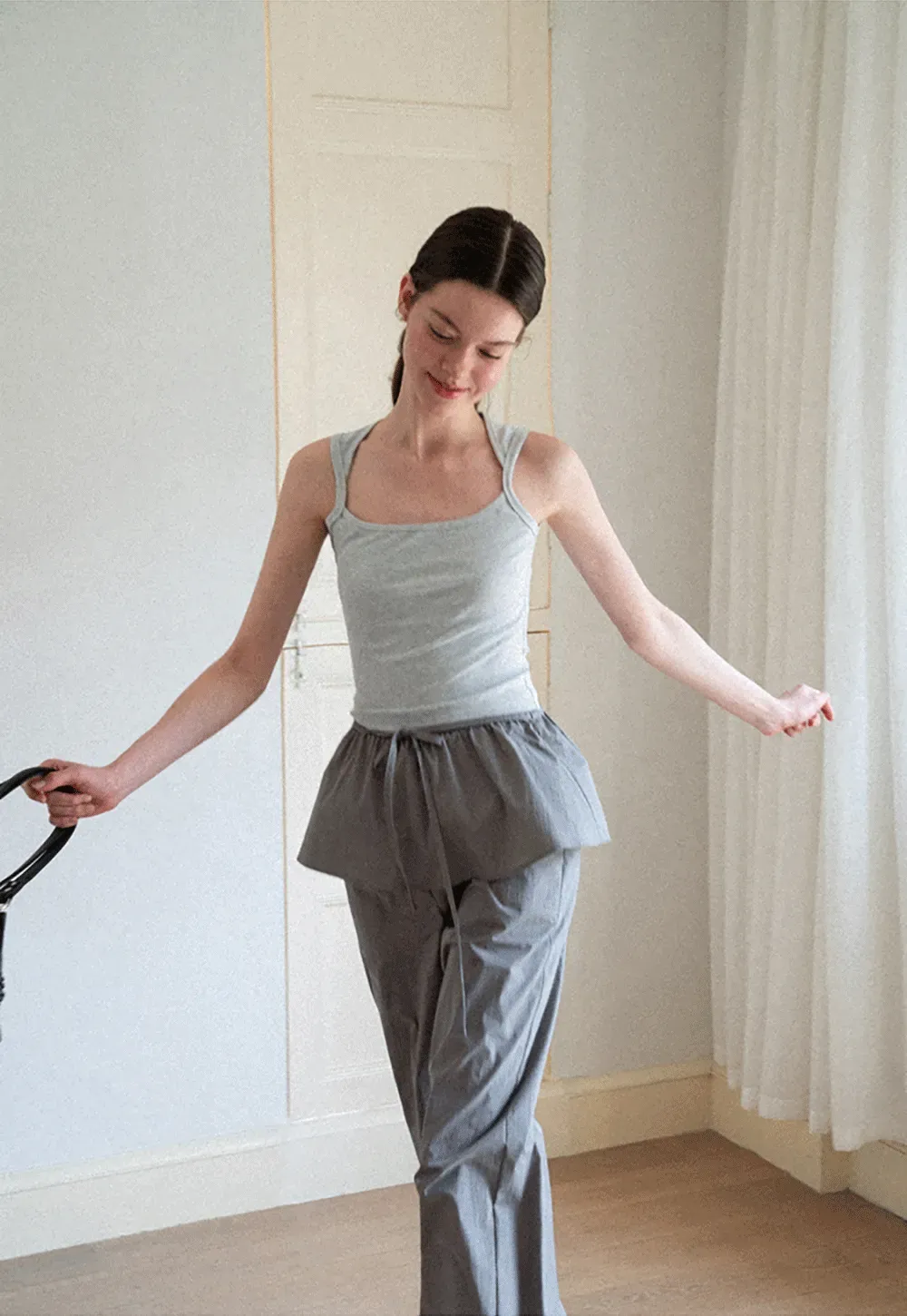 Ribbed Knit Square Neck Sleeveless Top