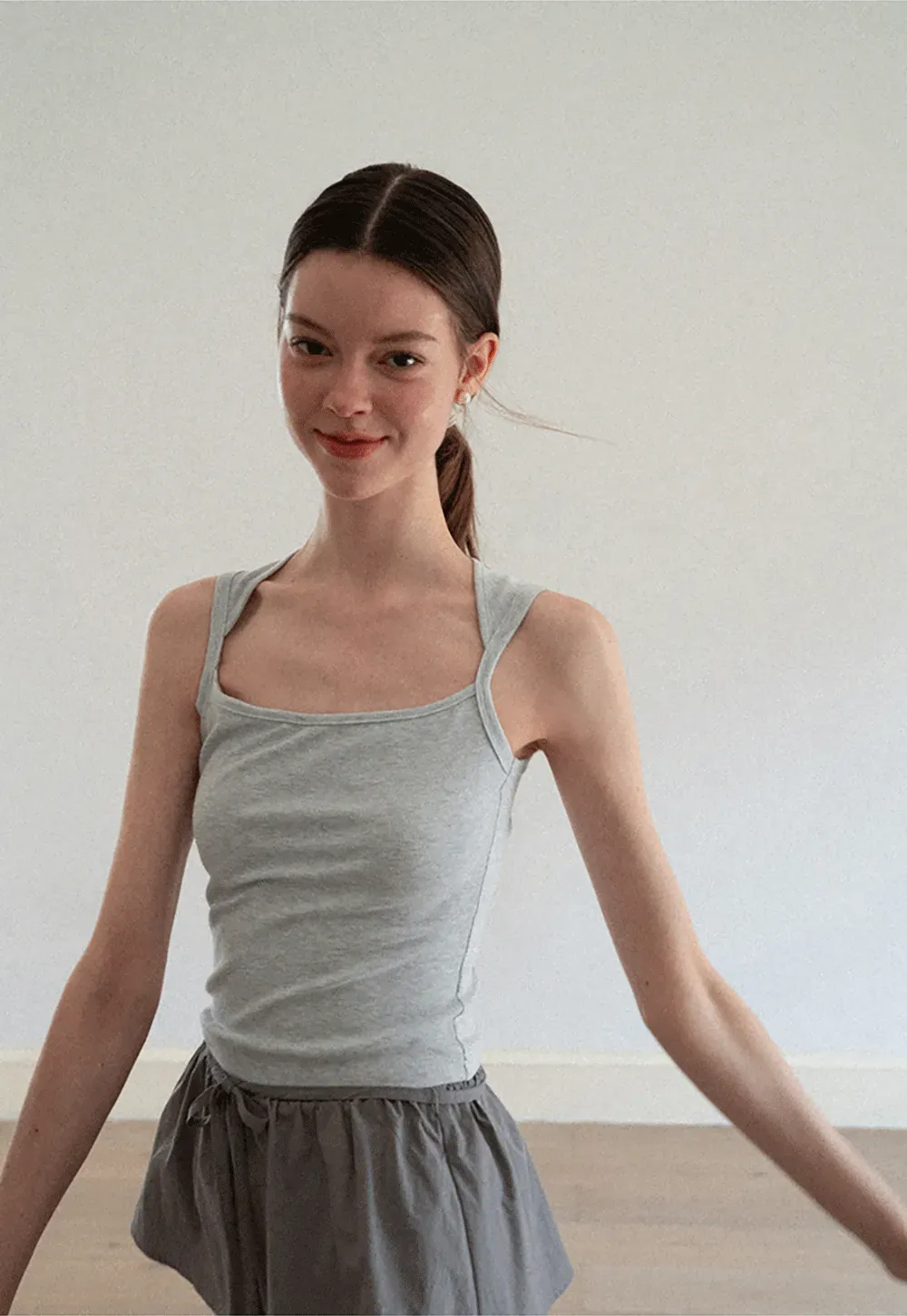 Ribbed Knit Square Neck Sleeveless Top