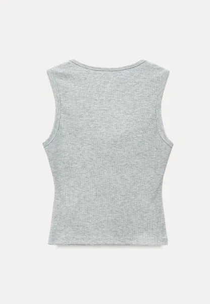 Ribbed Knit Square Neck Sleeveless Top