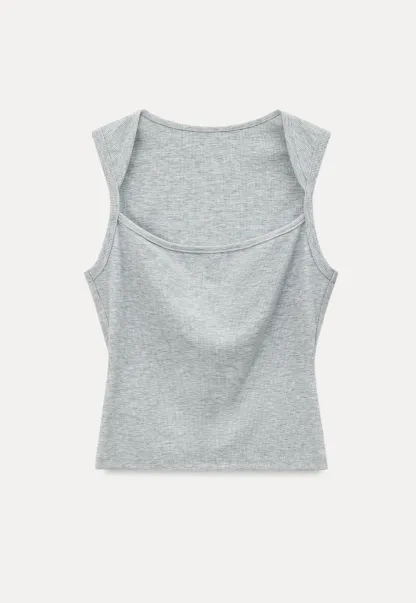 Ribbed Knit Square Neck Sleeveless Top