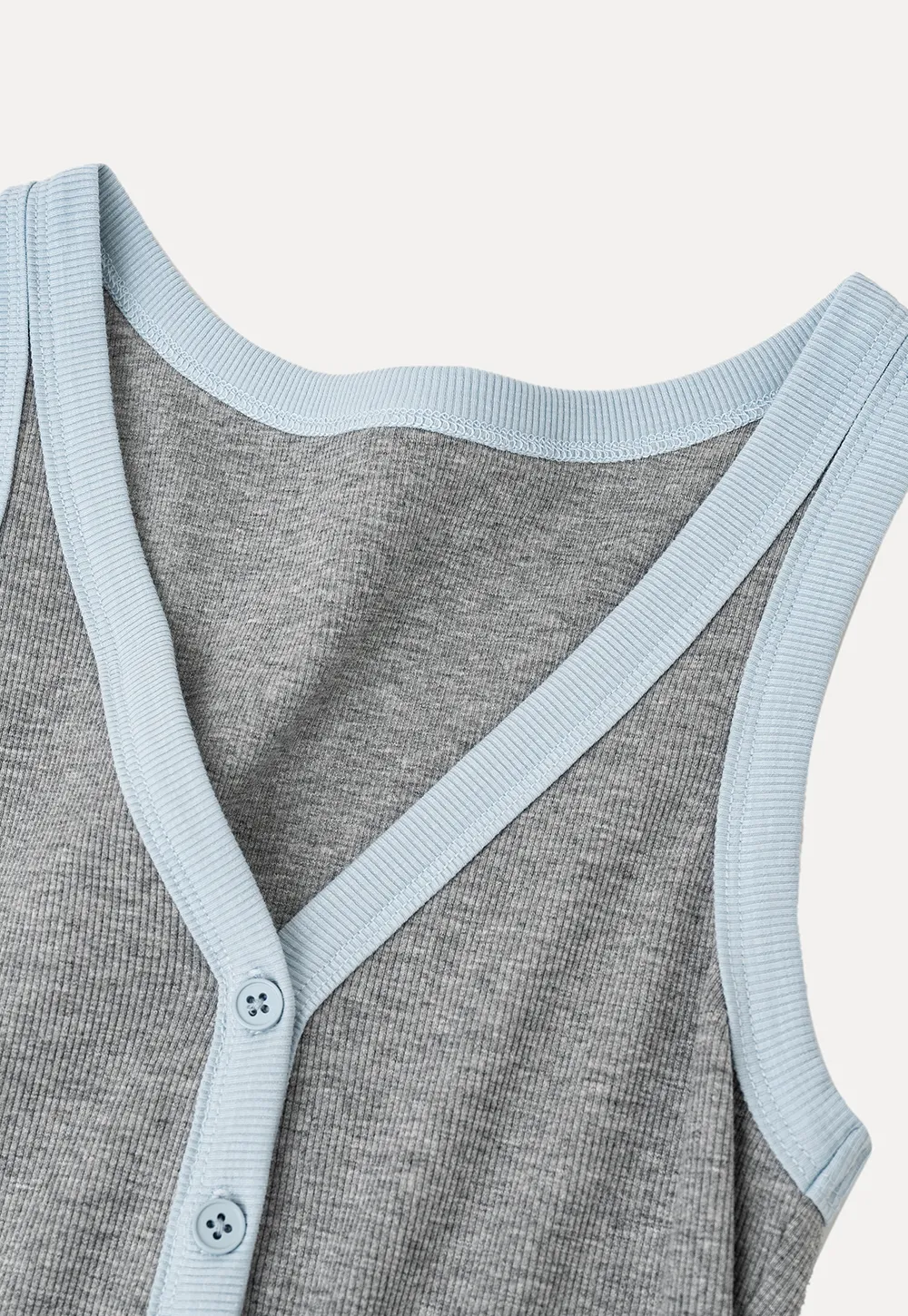 V Neck Button Front Ribbed Knit Tank Top