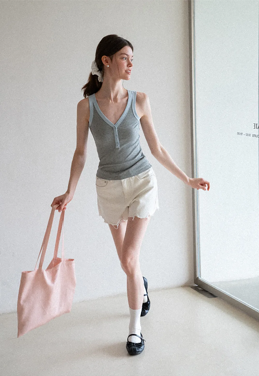 V Neck Button Front Ribbed Knit Tank Top