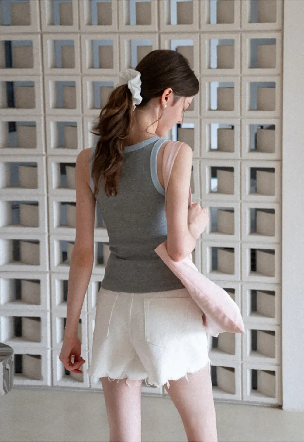 V Neck Button Front Ribbed Knit Tank Top