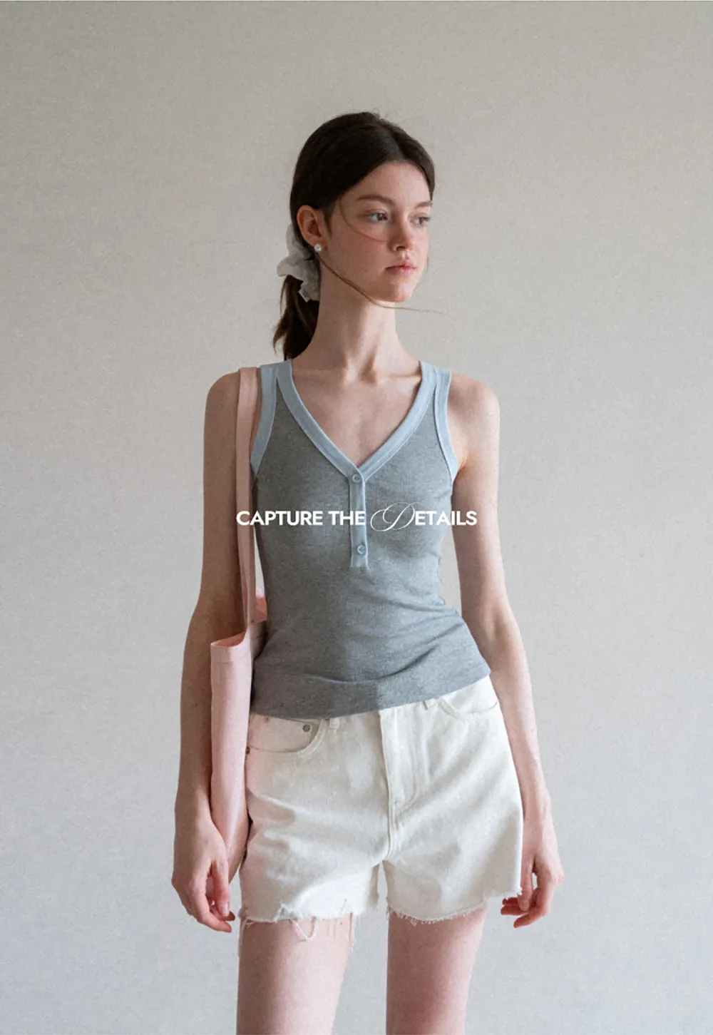 V Neck Button Front Ribbed Knit Tank Top