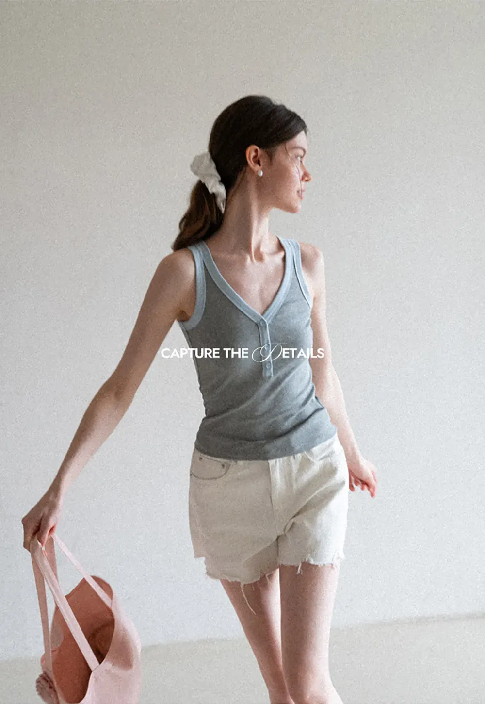 V Neck Button Front Ribbed Knit Tank Top