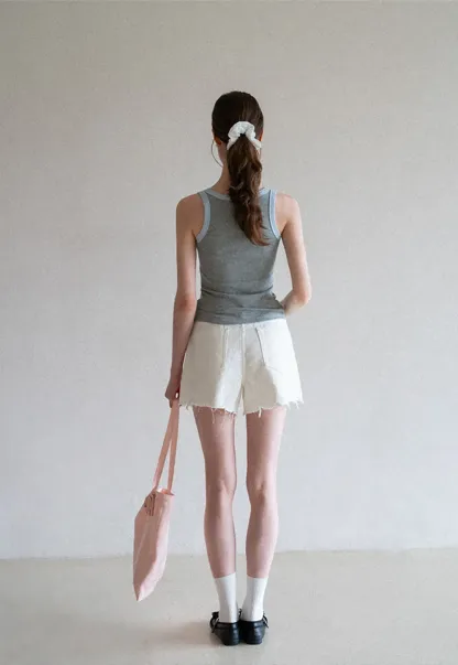 V Neck Button Front Ribbed Knit Tank Top