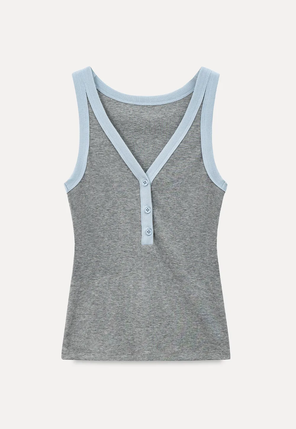 V Neck Button Front Ribbed Knit Tank Top
