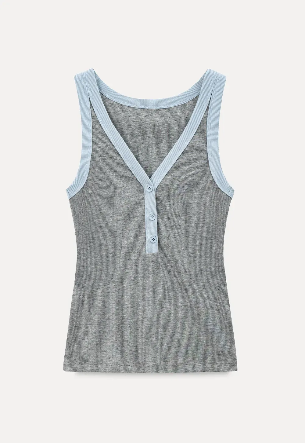 V Neck Button Front Ribbed Knit Tank Top