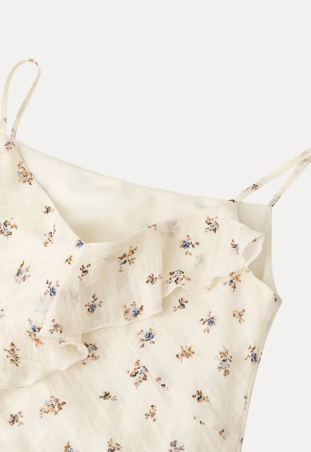 Floral Print Ruffled Asymmetrical Choker Tank Top