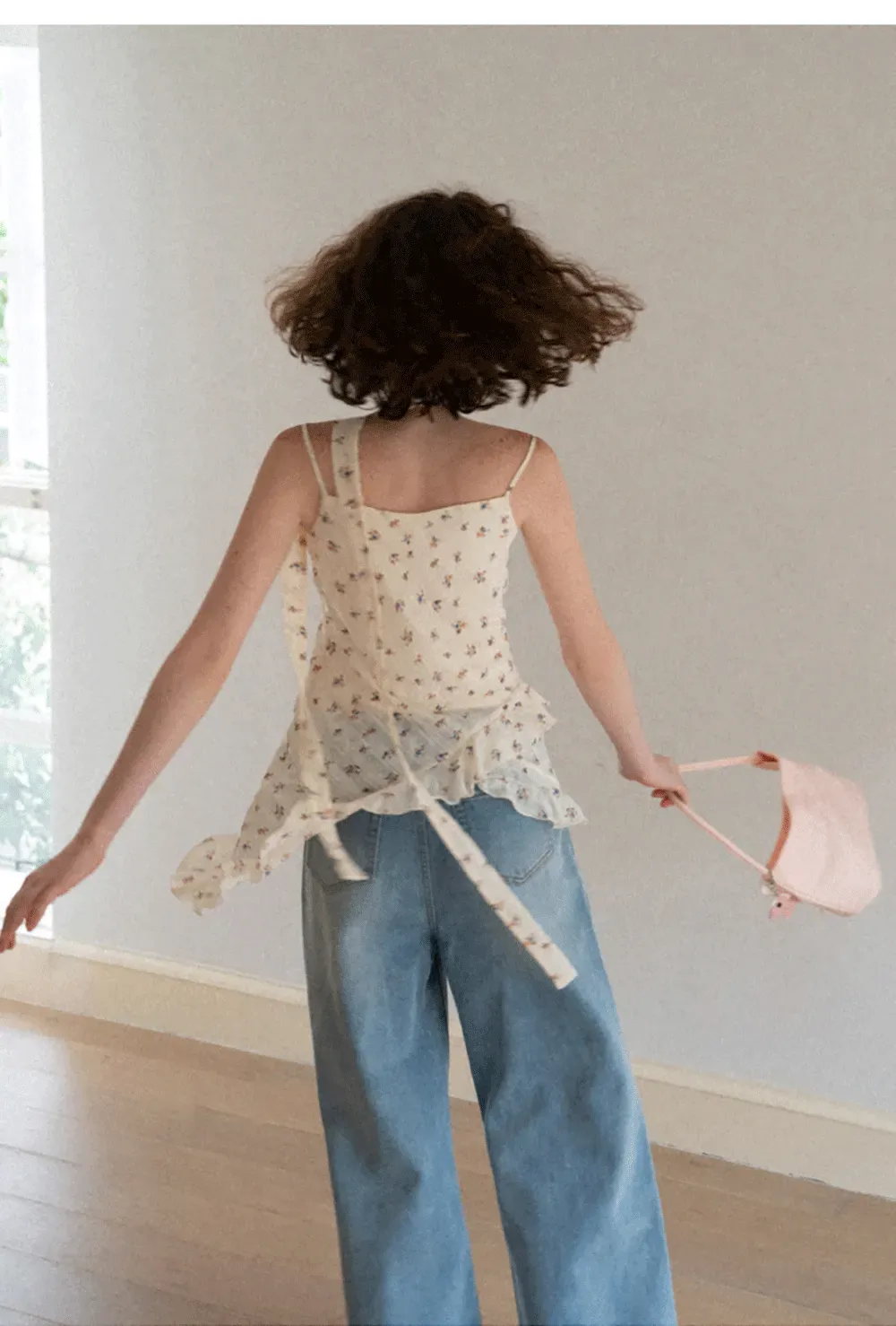 Floral Print Ruffled Asymmetrical Choker Tank Top